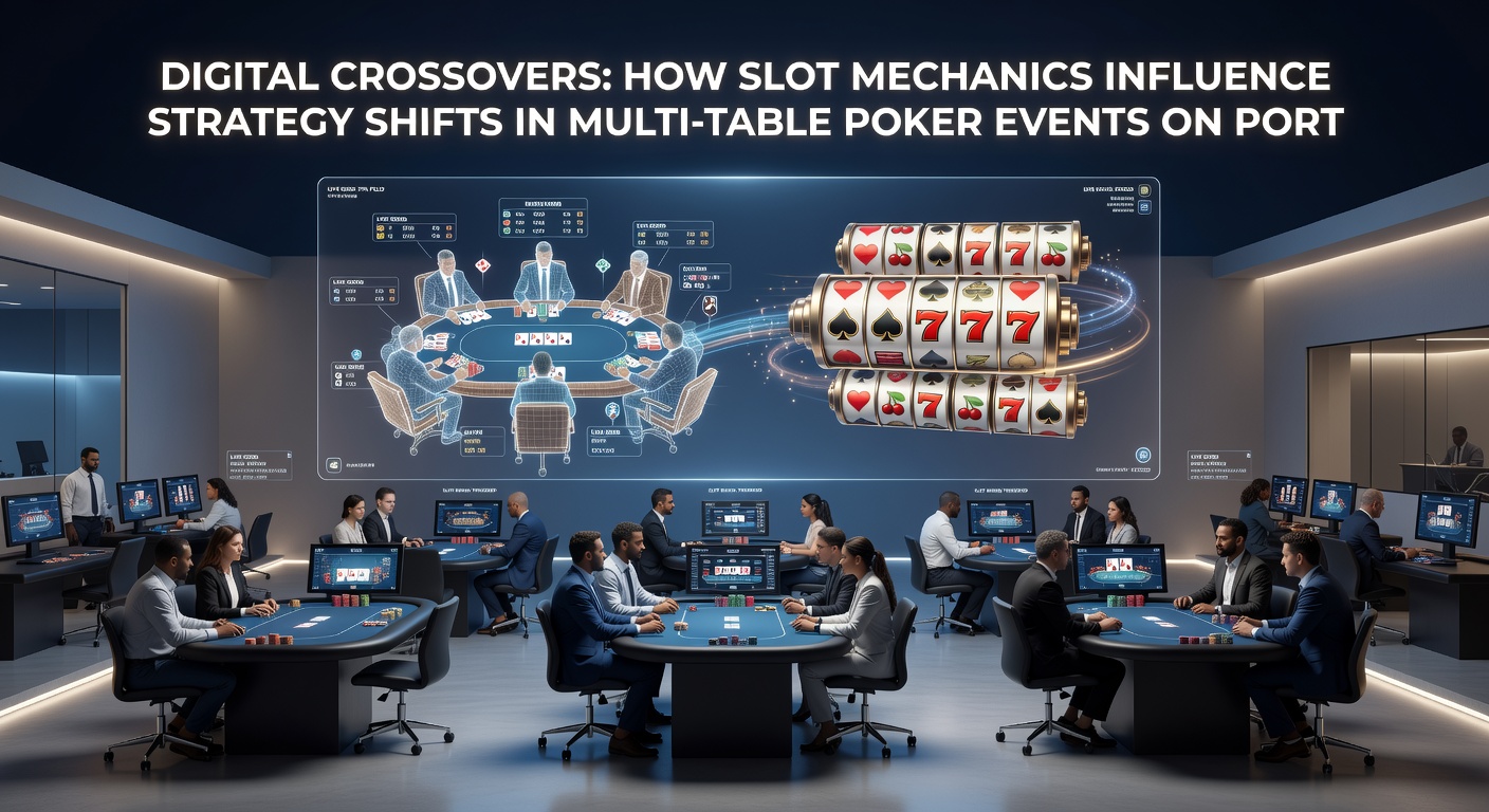Close-up of a portable device screen displaying integrated poker tournament tables with visible slot bonus meters and multiplier indicators