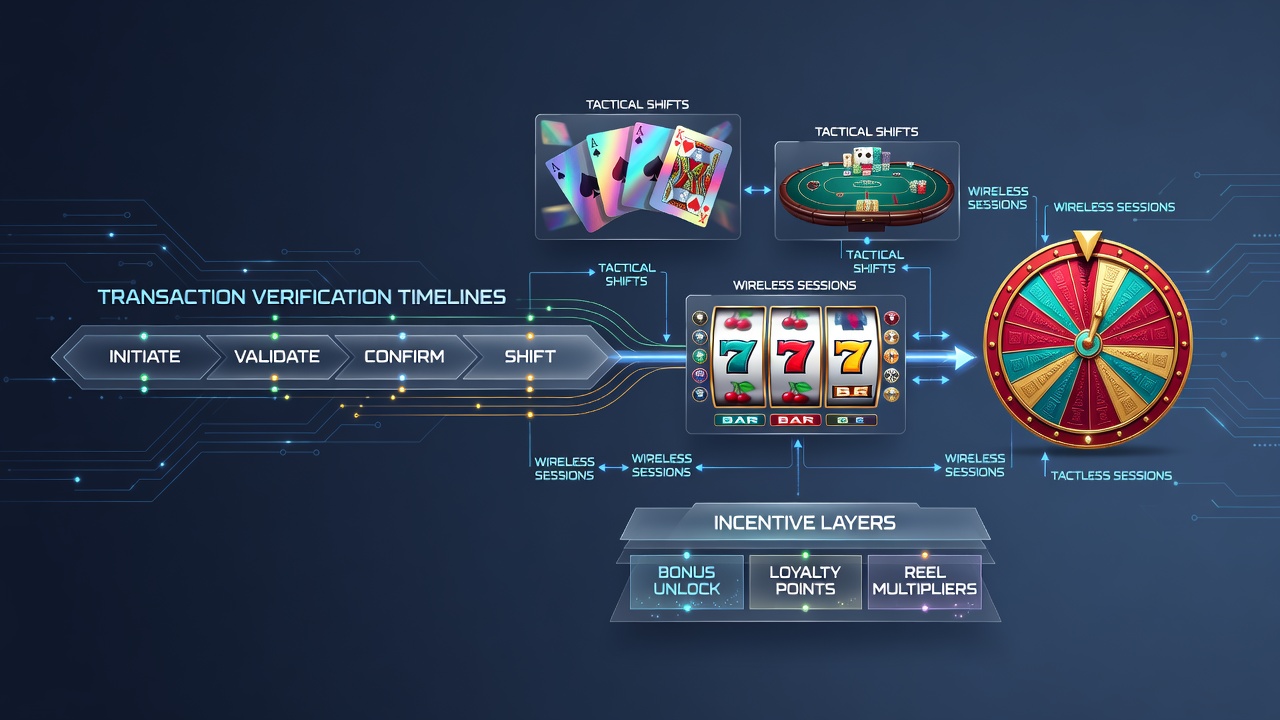 Mobile device displaying integrated poker, slots, and roulette interface with transaction status indicators